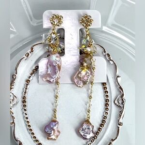 Handmade Freshwater Keshi Pearl Pink Unicorn 🦄 Color Earrings S925 SS Posts